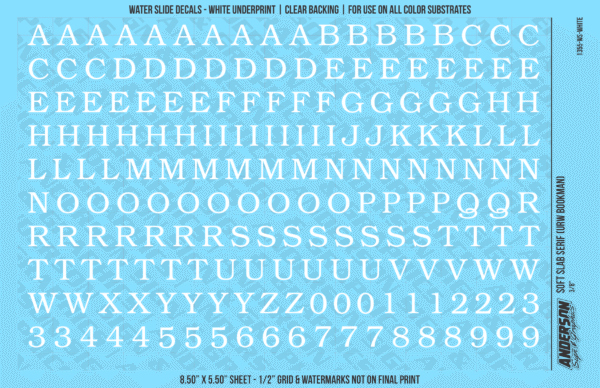ASG Waterslide Decals - Soft Slab Serif Lettering Numbers 3/8"
