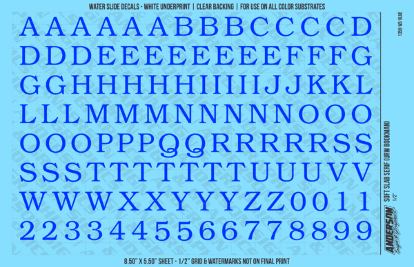 ASG Waterslide Decals - Soft Slab Serif Lettering Numbers 1/2"