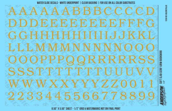 ASG Waterslide Decals - Soft Slab Serif Lettering Numbers 1/2"
