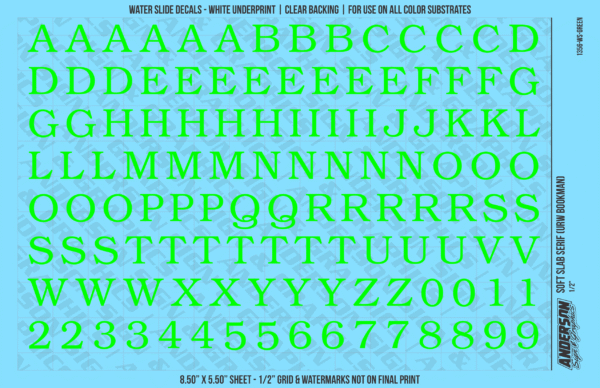 ASG Waterslide Decals - Soft Slab Serif Lettering Numbers 1/2"