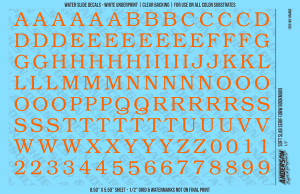 ASG Waterslide Decals - Soft Slab Serif Lettering Numbers 1/2"