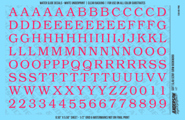 ASG Waterslide Decals - Soft Slab Serif Lettering Numbers 1/2"