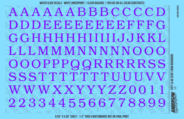 ASG Waterslide Decals - Soft Slab Serif Lettering Numbers 1/2"