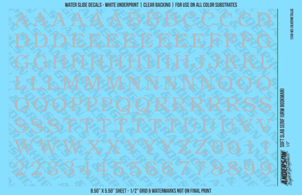 ASG Waterslide Decals - Soft Slab Serif Lettering Numbers 1/2"