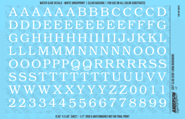 ASG Waterslide Decals - Soft Slab Serif Lettering Numbers 1/2"