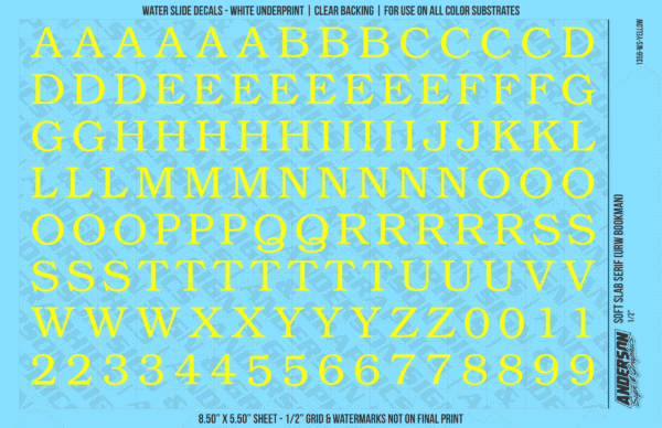 ASG Waterslide Decals - Soft Slab Serif Lettering Numbers 1/2"