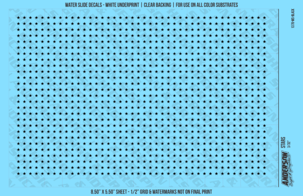 ASG Waterslide Decals - Solid 5-Point Stars Set 3/32"