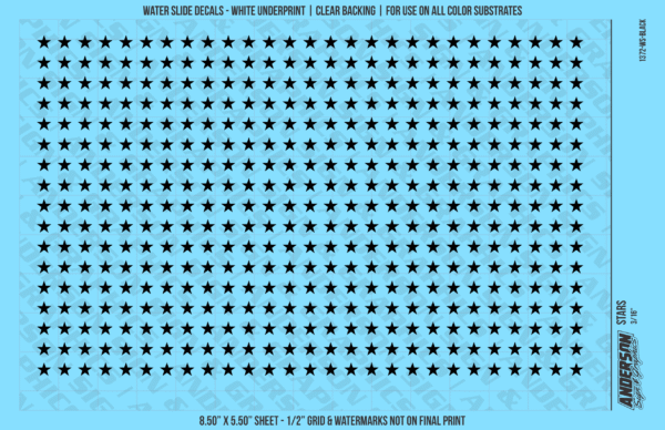 ASG Waterslide Decals - Solid 5-Point Stars Set 3/16"