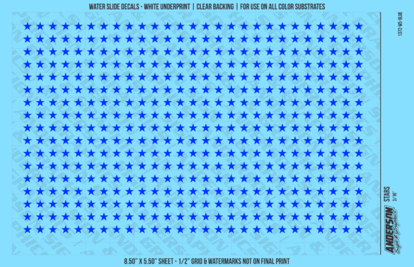 ASG Waterslide Decals - Solid 5-Point Stars Set 3/16"