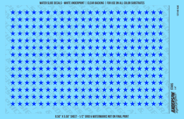 ASG Waterslide Decals - Solid 5-Point Stars Set 1/4"
