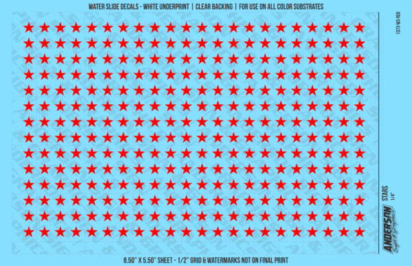 ASG Waterslide Decals - Solid 5-Point Stars Set 1/4"