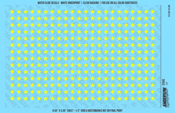 ASG Waterslide Decals - Solid 5-Point Stars Set 1/4"