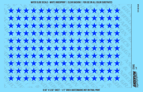 ASG Waterslide Decals - Solid 5-Point Stars Set 3/8"