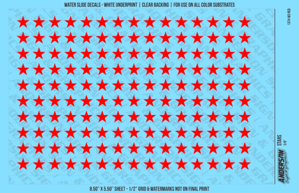 ASG Waterslide Decals - Solid 5-Point Stars Set 3/8"