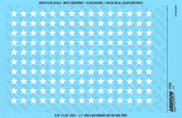 ASG Waterslide Decals - Solid 5-Point Stars Set 3/8"