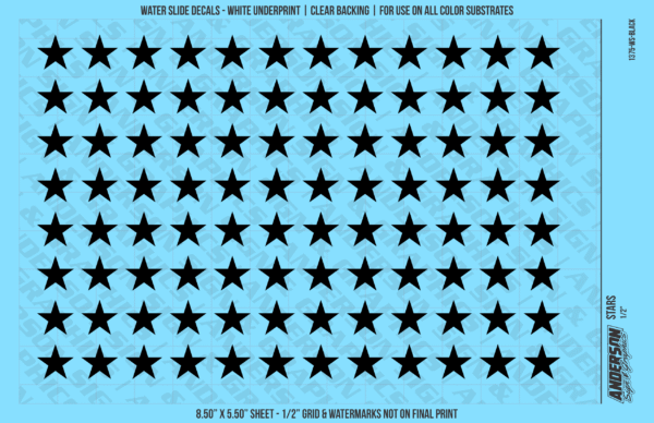 ASG Waterslide Decals - Solid 5-Point Stars Set 1/2"