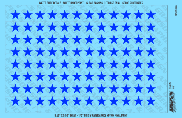 ASG Waterslide Decals - Solid 5-Point Stars Set 1/2"