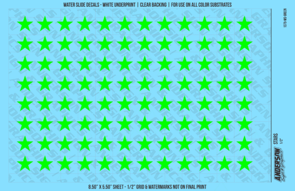 ASG Waterslide Decals - Solid 5-Point Stars Set 1/2"