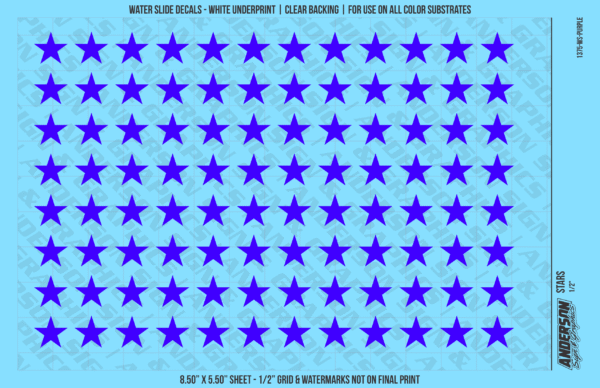 ASG Waterslide Decals - Solid 5-Point Stars Set 1/2"