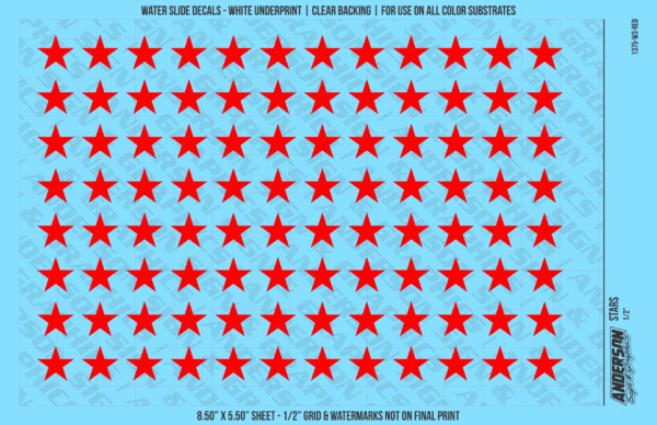 ASG Waterslide Decals - Solid 5-Point Stars Set 1/2"