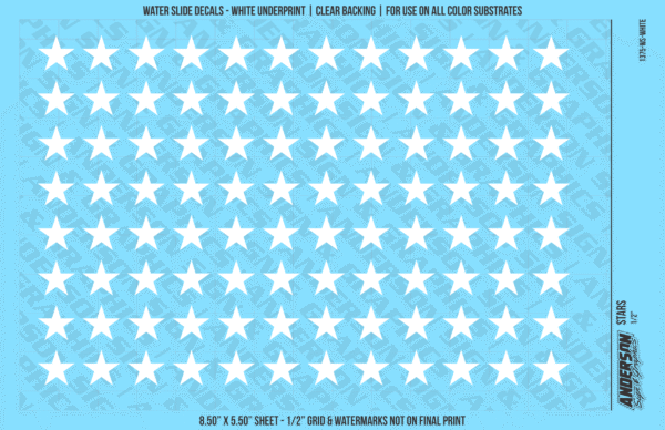 ASG Waterslide Decals - Solid 5-Point Stars Set 1/2"