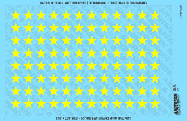 ASG Waterslide Decals - Solid 5-Point Stars Set 1/2"