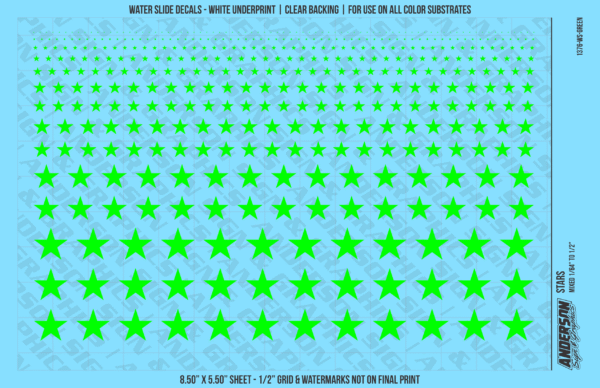 ASG Waterslide Decals - Solid 5-Point Stars Set Mixed Sizes