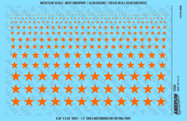 ASG Waterslide Decals - Solid 5-Point Stars Set Mixed Sizes