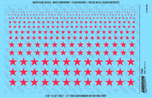 ASG Waterslide Decals - Solid 5-Point Stars Set Mixed Sizes