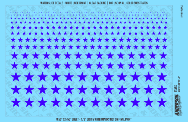 ASG Waterslide Decals - Solid 5-Point Stars Set Mixed Sizes