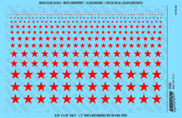 ASG Waterslide Decals - Solid 5-Point Stars Set Mixed Sizes