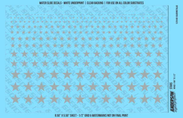 ASG Waterslide Decals - Solid 5-Point Stars Set Mixed Sizes