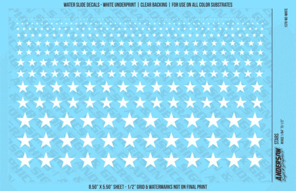 ASG Waterslide Decals - Solid 5-Point Stars Set Mixed Sizes