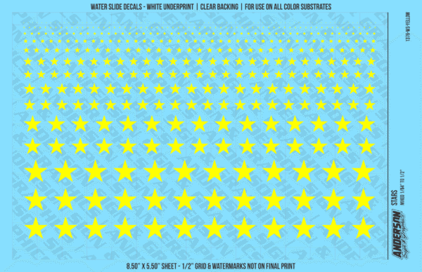 ASG Waterslide Decals - Solid 5-Point Stars Set Mixed Sizes