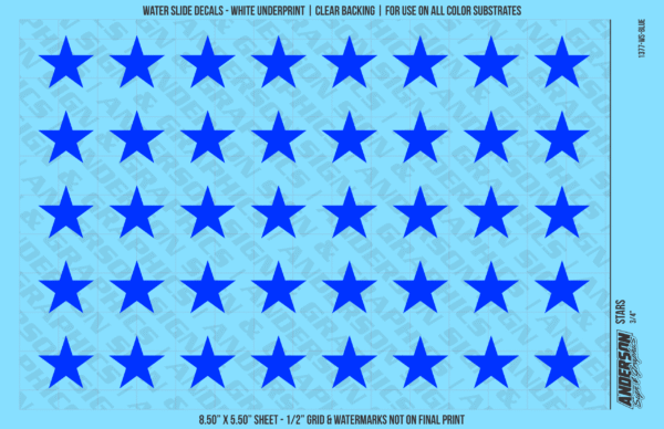 ASG Waterslide Decals - Solid 5-Point Stars Set 3/4"