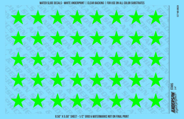 ASG Waterslide Decals - Solid 5-Point Stars Set 3/4"