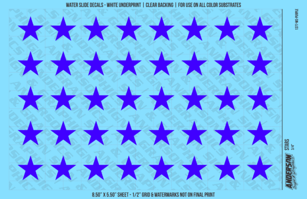 ASG Waterslide Decals - Solid 5-Point Stars Set 3/4"