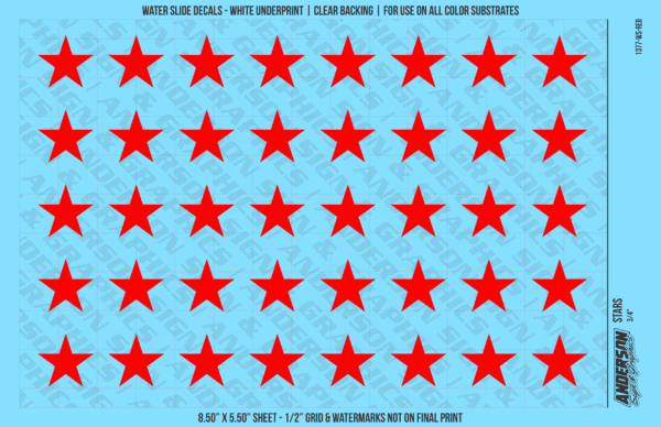 ASG Waterslide Decals - Solid 5-Point Stars Set 3/4"