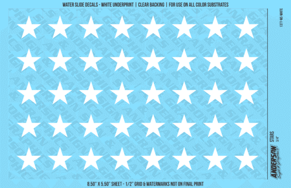 ASG Waterslide Decals - Solid 5-Point Stars Set 3/4"