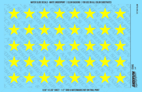 ASG Waterslide Decals - Solid 5-Point Stars Set 3/4"
