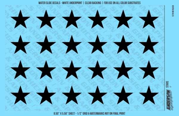 ASG Waterslide Decals - Solid 5-Point Stars Set 1"