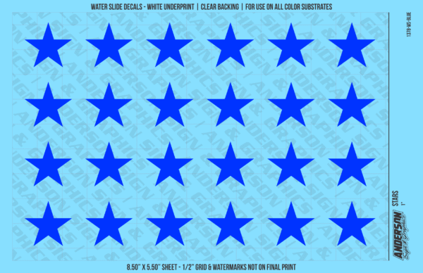 ASG Waterslide Decals - Solid 5-Point Stars Set 1"