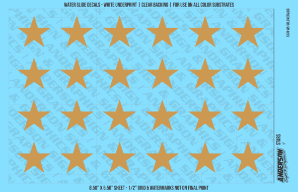 ASG Waterslide Decals - Solid 5-Point Stars Set 1"