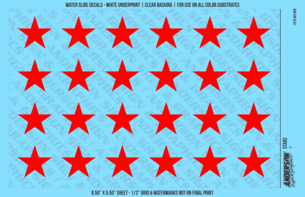 ASG Waterslide Decals - Solid 5-Point Stars Set 1"