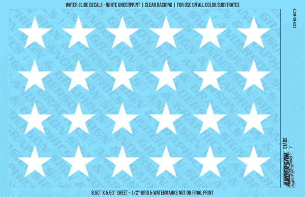 ASG Waterslide Decals - Solid 5-Point Stars Set 1"