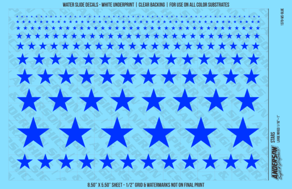 ASG Waterslide Decals - Solid 5-Point Stars Set Large Mixed