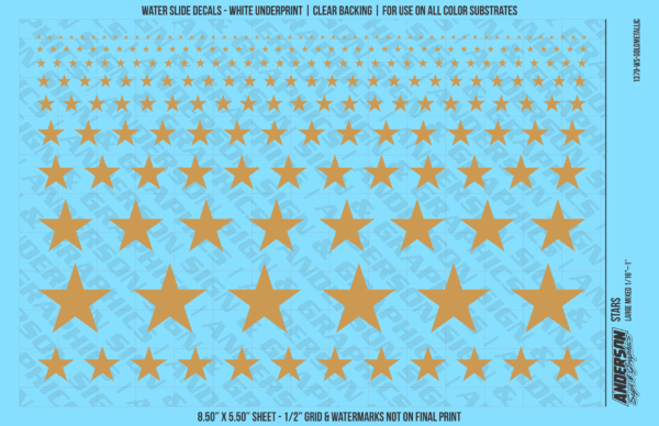ASG Waterslide Decals - Solid 5-Point Stars Set Large Mixed