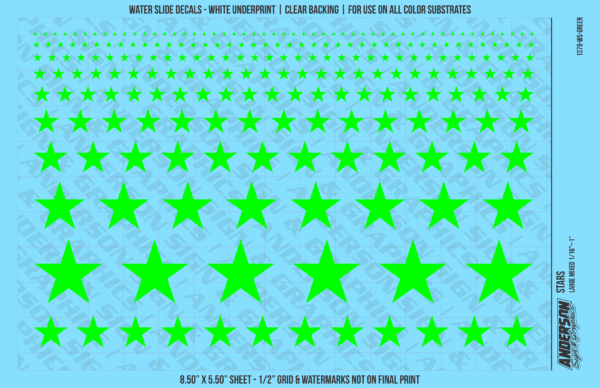 ASG Waterslide Decals - Solid 5-Point Stars Set Large Mixed