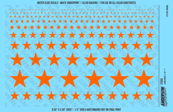 ASG Waterslide Decals - Solid 5-Point Stars Set Large Mixed