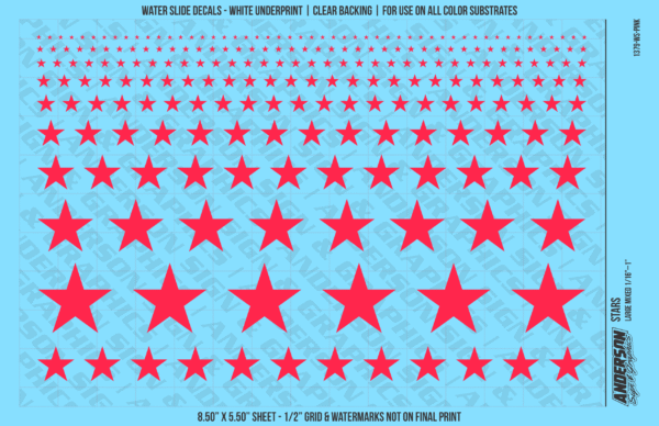 ASG Waterslide Decals - Solid 5-Point Stars Set Large Mixed